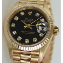 Rolex Ladies 18k President Black Diamond Dial 69178 Watch Chest