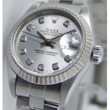 Rolex Lady Datejust Silver Rhodium Diamond Dial 26mm 69174 Watch Chest