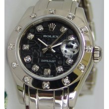 Rolex Lady Pearlmaster Wg 12 Diamond Black Jubilee 80319 Watch Chest