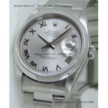 Rolex Mens Datejust Rhodium Roman 16200 Oyster Watch Chest