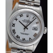 Rolex Mens Datejust White Roman 16200 Watch Chest