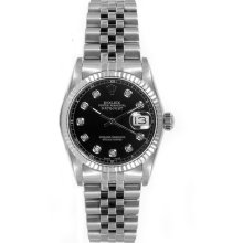 Rolex Women's Datejust Midsize Stainless Steel Fluted Black Diamond Dial