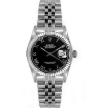 Rolex Women's Datejust Midsize Stainless Steel Fluted Black Roman Dial