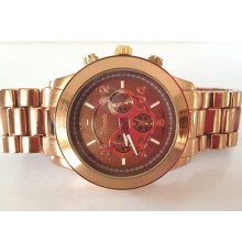 Rose/bronze Oversized Boyfriend Chronograph Style Watch