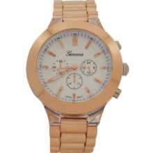 Rosegold And Clear Acrylic Case Geneva Watch For Women