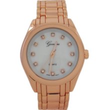 Rosegold And White Pearl Dial With Crystals Geneva Watch For Women's