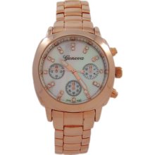 Rosegold And White Pearl Dial With Crystals Geneva Watch For Women