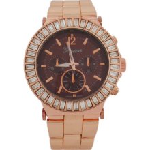 Rosegold With Large Crystals Oversized Geneva Watch For Men Or Women