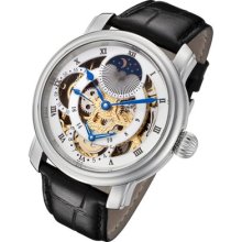 Rougois Silver Case And Gold Movement Dual Time Zone With White Accents And Moon