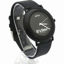 Round Shaped Analog Fashion Solid Womens Mans Black Quartz Wrist Watch Pw43