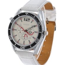 Round White Dial Leather Wrist Watch with Dial Decoration for Men