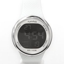 Rumbatime Park Go Silver Tone White Silicone Digital Chronograph Watch