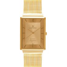 Sartego Unisex Mid-Size Ultra Thin Gold Tone Dress Gold Dial Mesh Band SVS422