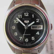 Seiko 5 Lady's Automatic Watch Stainless S 21jewel Black Dial