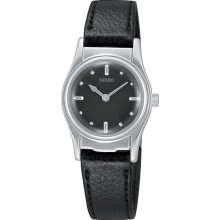 Seiko Ladies Braille Stainless Steel Case Black Dial Leather Strap SWL001