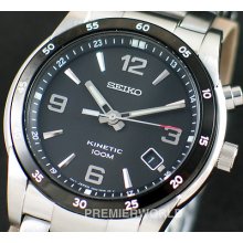 Seiko Men Kinetic Indicator See Thru Black Bezel Steel Watch 100m Ska505p1