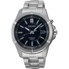 SEIKO Men's Kinetic Black Dial Stainless Steel Watch (Black)