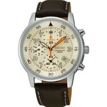 Seiko Snde11 Men's Watch Chronograph Leather Bracelet Cream Tone Dial