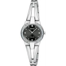 Seiko SUP051 Womens Stainless Steel Bangle Style Dress Solar Quartz Black Dial