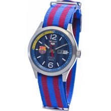 Seiko Unisex F.C Barcelona Stainless Steel Case Automatic Blue Dial Nylon Strap Day and Date SRP303