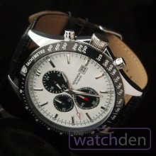 Sekonda Mens White Dial Leather Chrono Watch - 3323