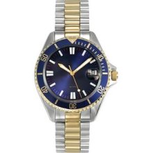 Selco Geneve Gentlemen`s Ocean Diver Two-tone Watch W/ Blue Dial