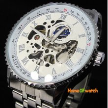 Shenhua Hollow Skeleton Stainless Steel Self-wind Auto Mechanical Men's Watch