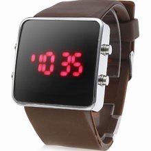 Silicone Band Women Men Jelly Unisex Sport Style Square LED Wrist Watch - Brown