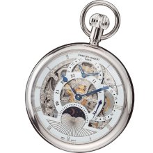 Silver Tone Day Night Pocket Watch with Dual Time Zones by Charles Hubert