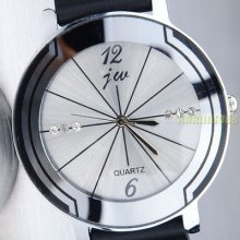 Simple Elegant Crystal Black Silver Silicone Men Lady Couple Analog Wrist Watch