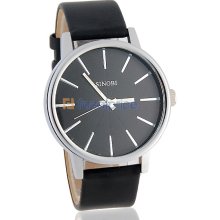 SINOBI 9213 Round Dial Men's Quartz Watch with PU Leather Strap (Black)