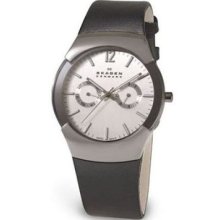 Skagen 583xlslc Swiss Silver Dial Black Leather Men's Watch