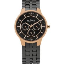 Skagen Chronograph Stainless Steel Black And Rose Gold Ladies Watch 331xlrxm