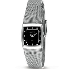 Skagen Ladies Cz Black Dial Stainless Steel Mesh Bracelet Watch 380xssssb1