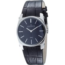 Skagen Men's 859LSLB Black Leather Quartz Watch with Black Dial