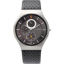 Skagen Men's Grey Multifunction Leather Watch ...