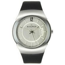 Skagen Silver Tone & Black Leather Men's watch #981XLSLC