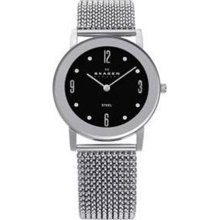 Skagen Women's 39LSSB1 Silver Stainless-Steel Quartz Watch with Black Dial