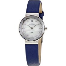 Skagen Women's 456SSLN Blue Crocodile Leather Quartz Watch with Mother-Of-Pearl Dial