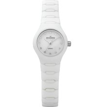 Skagen Women's Ceramic White Crystal Accented White Dial Watch 816XSWX