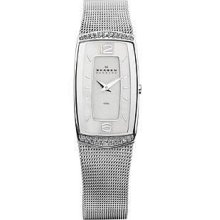 Skagen Womens Rectangle Watch Stainless Steel Mop Dial 887sss