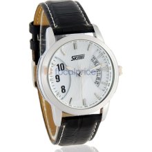 Skmei 9055 Stylish Water Resistant Analog Watch with Leather Strap (Black)