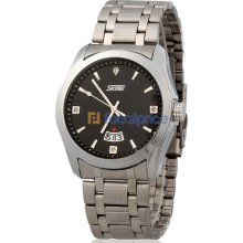 Skmei 9057 Water Resistant Analog Watch with Steel Strap (Black)