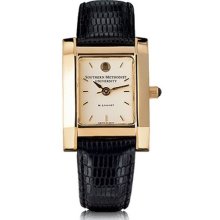 SMU Women's Swiss Watch - Gold Quad w/ Leather Strap