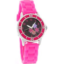 So Fashion Ladies Juniors Flower Dial Pink Rubber Band Quartz Watch S305