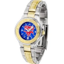 Southern Methodist Mustangs Ladies Stainless Steel and Gold Tone Watc