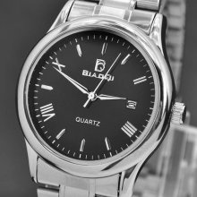 Sport Quartz Water Hours Date Stainless Steel Men's Wrist Watch Black Dial