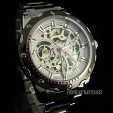 Sports Men's Transparent Skeleton Automatic Mechanical S/steel Wrist Watch