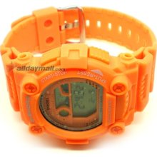 Sporty Single Movement Digital Stop Watch with Night Light - Orange