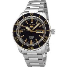 Stainless Steel Seiko 5 Sports Automatic Two Tone Black Dial Bezel